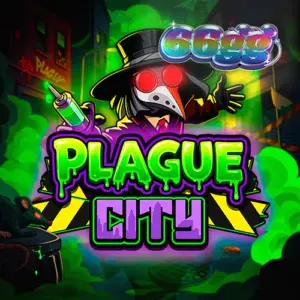 Interface do jogo de slot Plague City com tema de cidade infectada e grade de 6x5