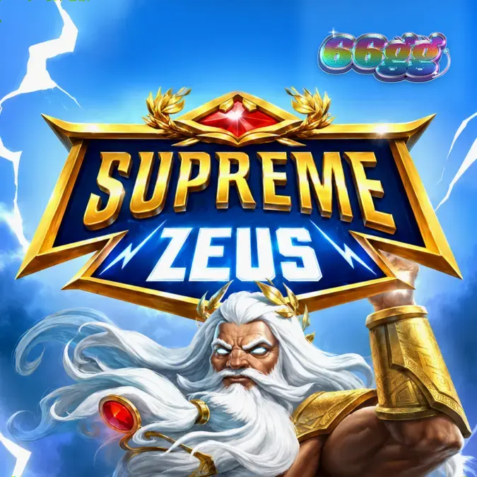 Captura de tela do slot Supreme Zeus da Hacksaw Gaming, mostrando o cenário do Olimpo com elementos de neon e os rolos do jogo.